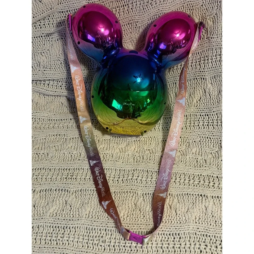 Disney World Magic Kingdom Rainbow Ombre Mickey Balloon Popcorn Bucket Metallic